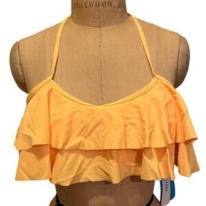 Double Ruffled Halter Bikini Top Yellow NWT Size S